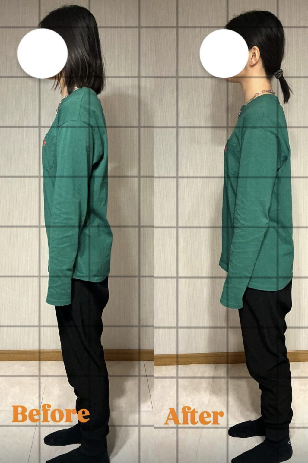 HAREの体験レッスン前後の姿勢の変化（ビフォーアフター）
